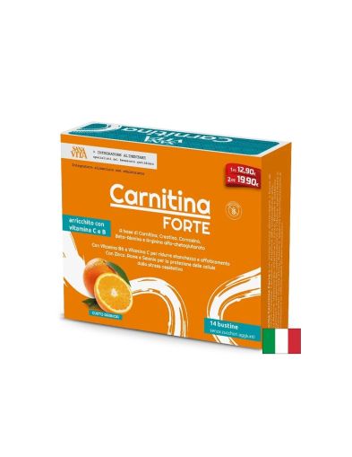 L-Карнитин Форте (с креатин, L-аргинин, L-карнозин, витамини и минерали) - Енергия и издръжливост, 14 сашета, с вкус на портокал