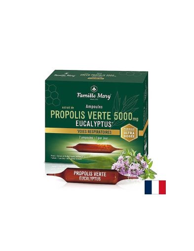 Зелен прополис 5000 mg + пчелен мед и евкалипт – Имунитет и облекчение за гърлото, 7 ампули за пиене