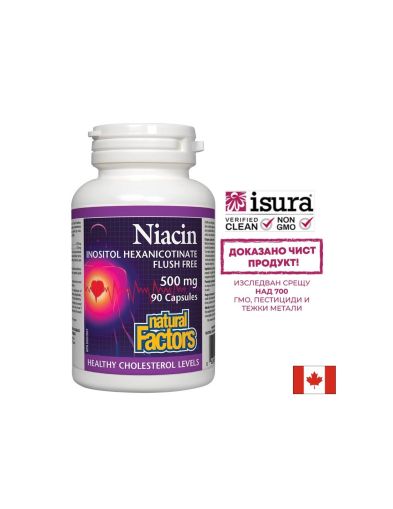 Ниацин 500 mg + Инозитол 120 mg (инозитол хексаникотинат, без зачервяване) – Нервна система и метаболизъм, 90 капсули