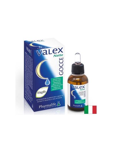 Валериана 80 mg + Мелатонин 1 mg + Калифорнийски мак – За по-бързо заспиване, Valex Notte Gocce, 50 ml капки
