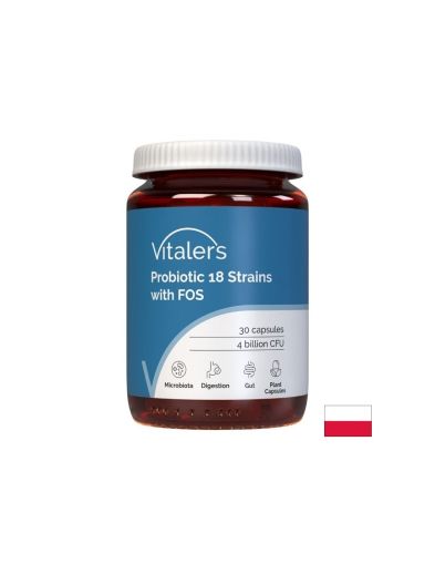 Пробиотик 18 щама + пребиотик FOS – Комплексна грижа за червата и имунитета, 4 млрд. CFU, 30 капсули