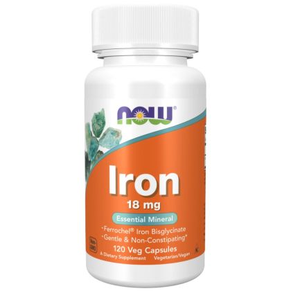 NOW Foods Iron 18 mg Ferrochel [120 капсули, 120 Дози]