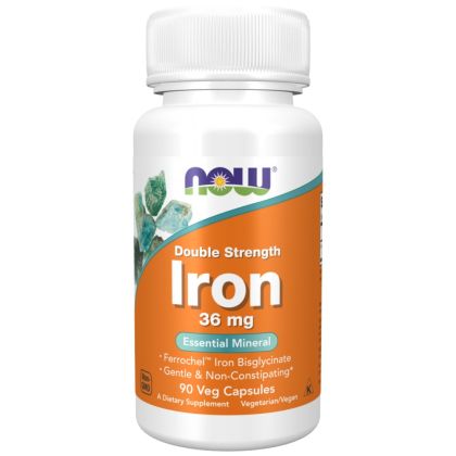 NOW Foods Iron 36 mg / Double Strength / Ferrochel Iron Bisglycinate [90 капсули, 90 Дози]