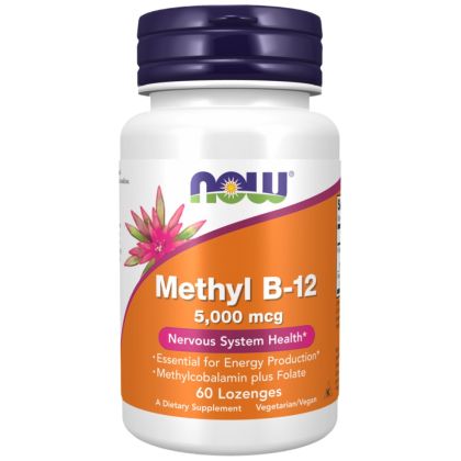 NOW Foods Methyl B-12 5000 mcg | with Folic Acid Quatrefolic® [60 Подезични таблетки
, 60 Дози]