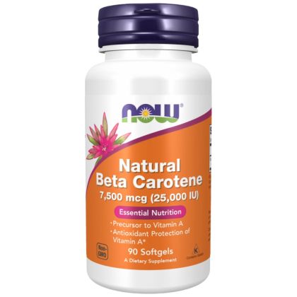 NOW Foods Natural Beta Carotene 25,000 IU [90 Гел капсули, 90 Дози]