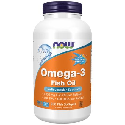 NOW Foods Omega 3 1000 mg | Fish Gelatin Softgels [200 Гел капсули, 100 Дози]