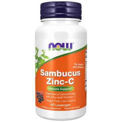 NOW Foods Sambucus Zinc-C | Immune Support [60 Подезични таблетки
, 60 Дози]