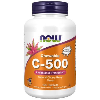 NOW Foods Vitamin C-500 Chewable [100 Дъвчащи таблетки, 100 Дози]