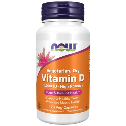 NOW Foods Vitamin D 1000 IU | Vegetarian Dry [120 капсули, 120 Дози]