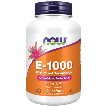 NOW Foods Vitamin E-1000 Natural [100 Гел капсули, 100 Дози]