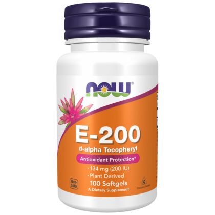 NOW Foods Vitamin E-200 IU D-Alpha Tocopherols [100 Гел капсули, 100 Дози]