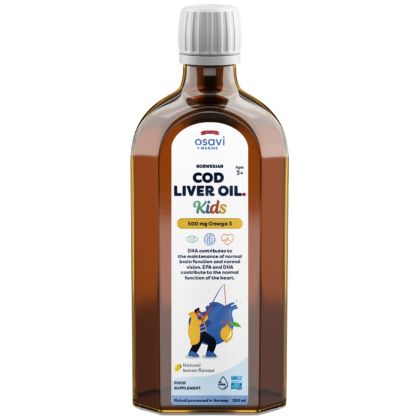 Osavi Norwegian Cod Liver Oil Kids | Lemon Flavored Liquid Omega [250 мл, 100 Дози]
