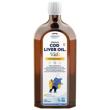 Osavi Norwegian Cod Liver Oil Kids | Lemon Flavored Liquid Omega [500 мл, 200 Дози]