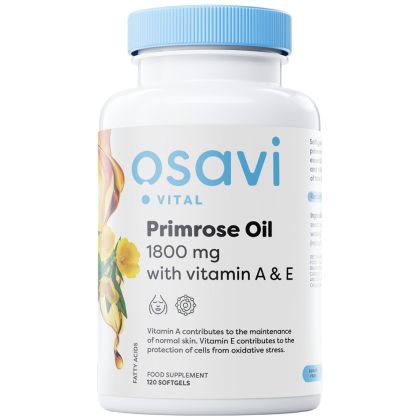 Osavi Primrose Oil 1800 mg | with Vitamin A & E [60 Гел капсули, 20 Дози]
