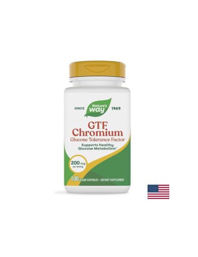 Хром (никотинат) GTF - Контрол на кръвната захар, 200 mcg, 100 капсули Nature’s Way
