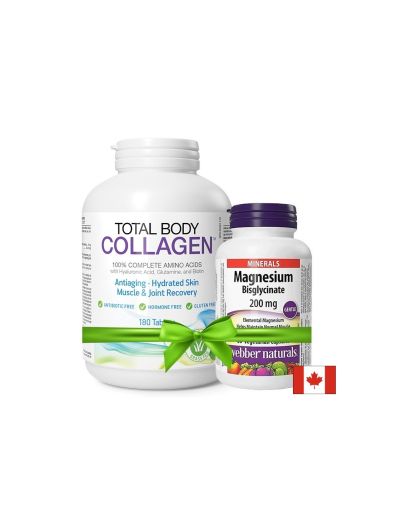 Total Body Collagen Хидролизиран говежди колаген с хиалуронова киселина, глутамин и биотин х 180 таблетки + ПОДАРЪК Магнезий (бисглицинат) 200 mg х 60 V капсули