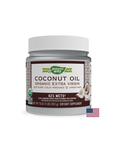 Кокосово масло, 62% MCT мастни киселини - Coconut Oil Organic Extra Virgin, 474 ml, 32 дози Nature’s Way