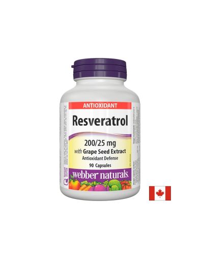 Resveratrol with Grape Seed Extract/ Ресвератрол 200 mg с Гроздово семе 25 mg х 90 капсули Webber Naturals