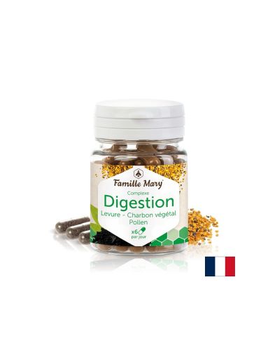 Digestion Pollen, Levure, Charbon/ Комплекс за добро храносмилане с бирена мая, активен въглен  и цветен прашец, 60 капсули Famille Mary