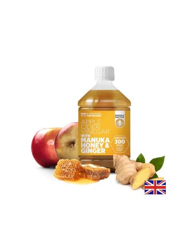 Ябълков оцет + мед от манука и джинджифил - Apple Cider Vinegar with Manuka Honey & Ginger (300 MGO) , 500 ml