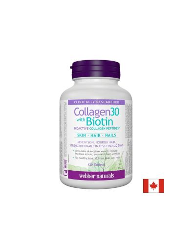 Collagen30 with Biotin / Колаген (биоактивни колагенови пептиди) с биотин, 120 таблетки Webber Naturals
