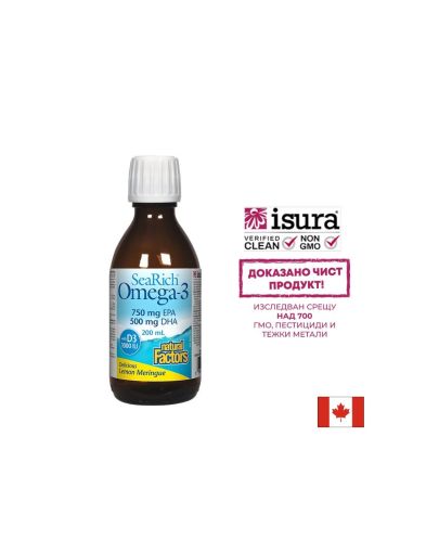 SeaRich Omega-3, 4500 mg (750 mg EPA 500 mg DHA) + витамин D3, 1000 IU, 200 ml Natural Factors
