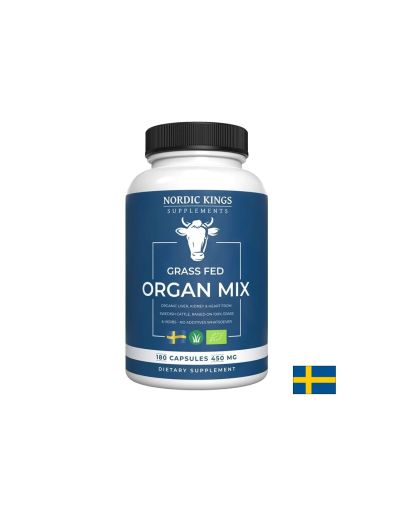 Микс от Телешки черен дроб, бъбрек и сърце от хранени с трева животни (Био), 180 капсули Nordic Kings