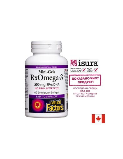 Rx Omega-3 Мини гелс, 500 mg (EPA 356 mg/ DHA 144 mg) х 60 софтгел капсули Natural Factors