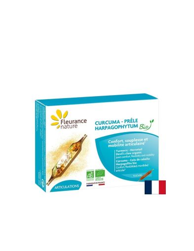 Здрави стави - Куркума + Дяволски нокът и Полски хвощ Био, 10 ампули за пиене Fleurance Nature