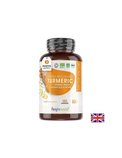 Грижа за костите, ставите и сърцето Куркума + Джинджифил и Черен пипер Био (Turmeric) 180 капсули