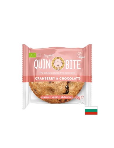 Био курабийка QUIN BITE - Червена боровинка и шоколад, 50 g