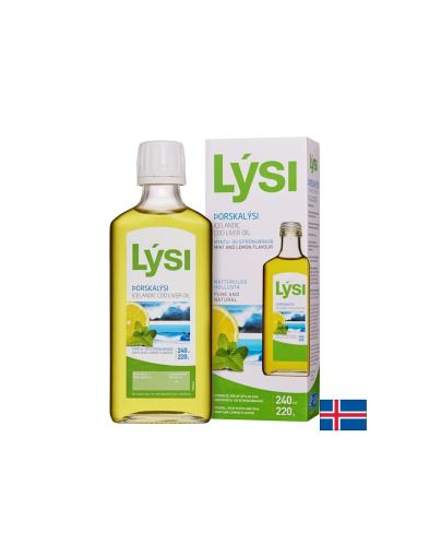 Омега-3 – масло от черен дроб на исландска риба треска - Осигурява витамини А & D3, 2160 mg, 240 ml с вкус на лимон и мента