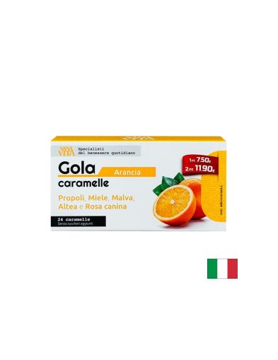 Билкови бонбони за гърло с прополис, пчелен мед, горски слез, бяла ружа и шипка, 24 броя с вкус на портокал