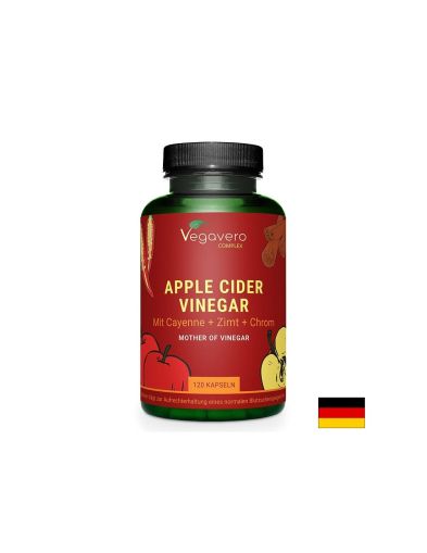 Контрол на кръвната захар и теглото - Ябълков оцет + лют червен пипер, канела и хром, 120 капсули