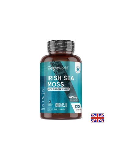 Irish sea moss 4000 mg + Фукус (кафяви водорасли) 639 mg – Детокс, храносмилане и метаболитен баланс, 120 капсули