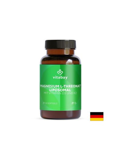 Магнезий L-Треонат, липозомен, 2000 mg + Витамин D3 и K2 – Здрави кости, зъби и мускули, 120 софтгел капсули