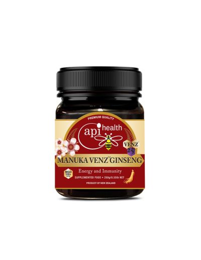 Пчелен мед Манука с пчелна отрова и женшен Ginseng VENZ MGO 100+ Фокус, издръжливост и защита от стрес 250 g