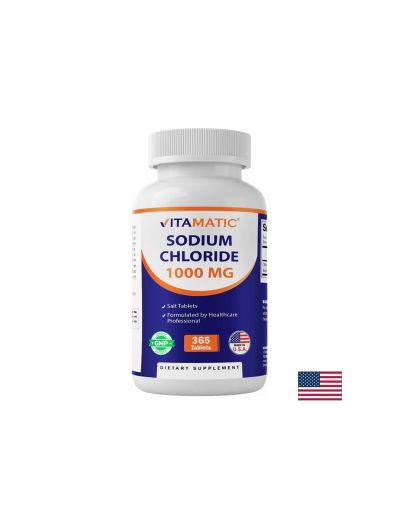 Натриев хлорид – Електролитен баланс и хидратация, 1000 mg, 365 таблетки