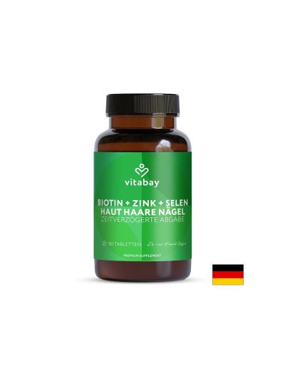 Биотин 10 000 µg + Цинк + Селен – Коса, кожа и нокти, 180 таблетки