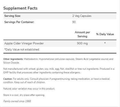 NOW Foods Apple Cider Vinegar 450 mg [180 капсули, 90 Дози]