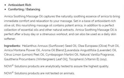 NOW Foods Arnica Soothing Massage Oil [237 мл]