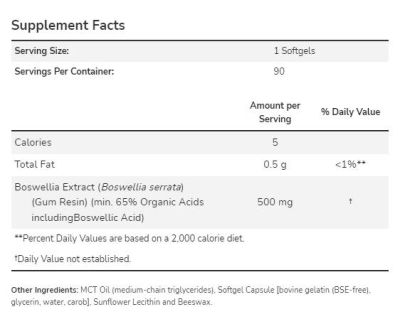 NOW Foods Boswellia Extract 500 mg [90 Гел капсули, 90 Дози]