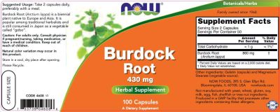 NOW Foods Burdock Root 430 mg [100 капсули, 50 Дози]