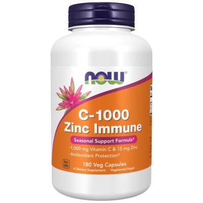NOW Foods C-1000 Zinc Immune | Vitamin C + Zinc Bisglycinate [180 капсули, 180 Дози]
