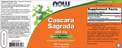 NOW Foods Cascara Sagrada 450 mg [100 капсули, 100 Дози]