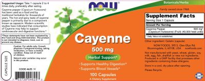 NOW Foods Cayenne 500 mg [100 капсули, 100 Дози]