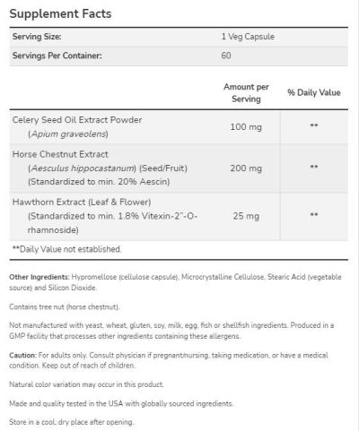 NOW Foods Celery Seed Extract 100 mg | with Horse Chestnut & Hawthorn [60 капсули, 60 Дози]
