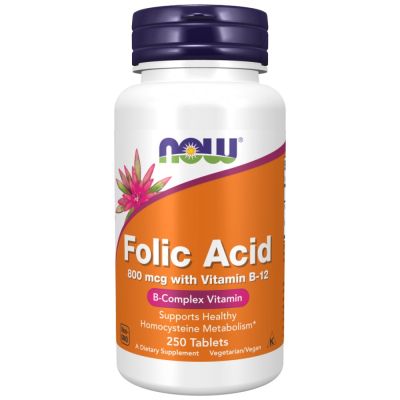 NOW Foods Folic Acid 800 mcg [250 Таблетки, 250 Дози]