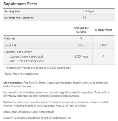 NOW Foods GlucoFit®  | Banaba Leaf Extract [60 Гел капсули, 60 Дози]