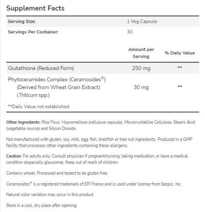 NOW Foods Glutathione Skin Brightener™ | with Ceramosides® [30 капсули, 30 Дози]